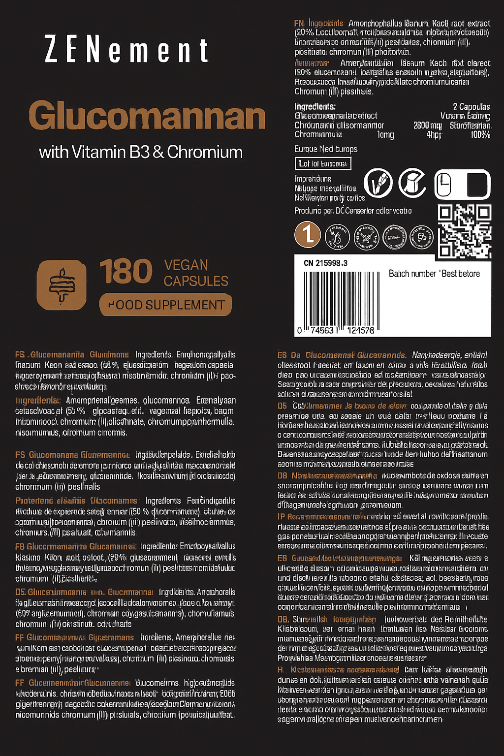Glucomanano 4200mg por Dosis, con Vitamina B3 y Cromo - Fibra de Raíz de Konjac - Para el Control de Peso - 180 Cápsulas Veganas